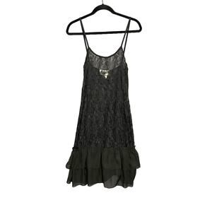 L&B Whimsigoth Black Sheer Lace Tiered Ruffled Midi Dress Women’s Size Medium